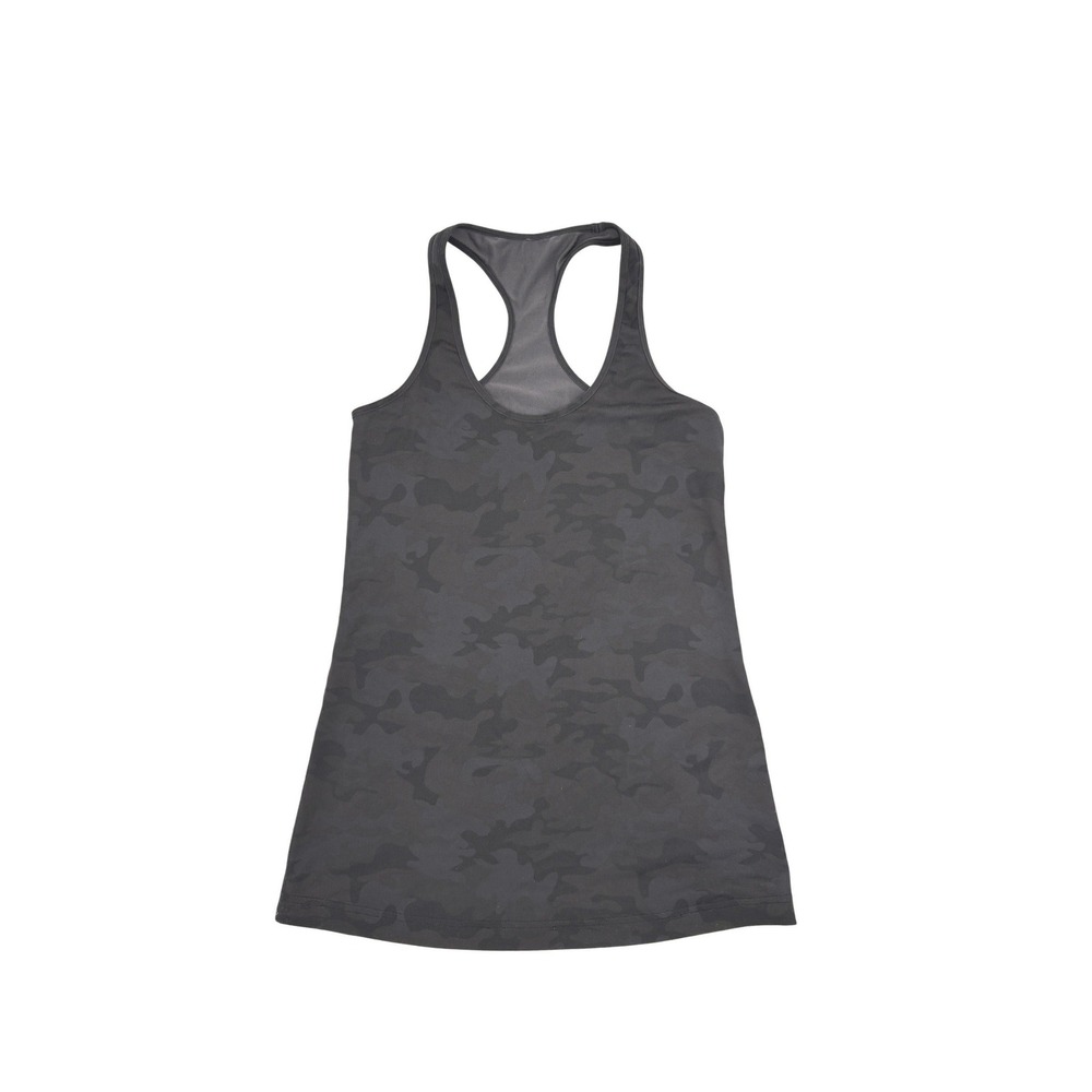 Lululemon Cool Racerback Tank Top‎ Black Tonal Camo Built-in Shelf Bra Womens